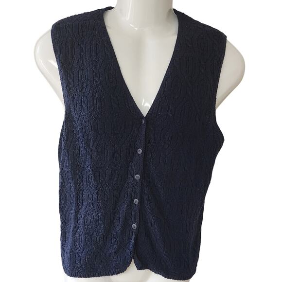 Van Heusen For Her Vintage 90's Navy Blue Cable Knit Sweater Vest Women's Small - Picture 1 of 7